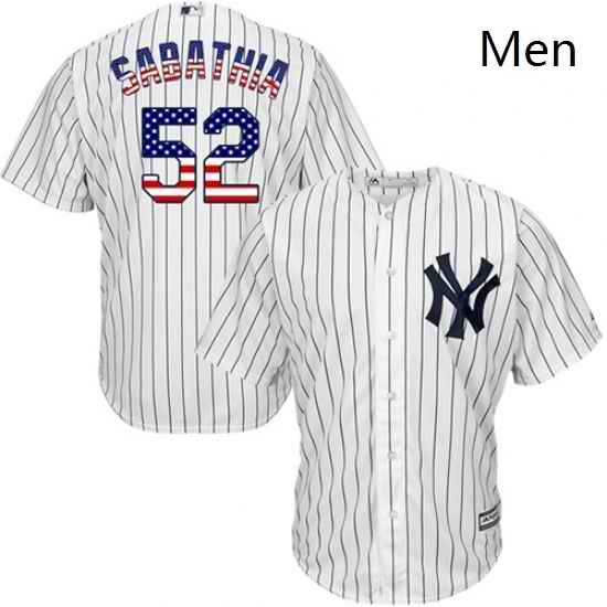 Mens Majestic New York Yankees 52 CC Sabathia Authentic White USA Flag Fashion MLB Jersey